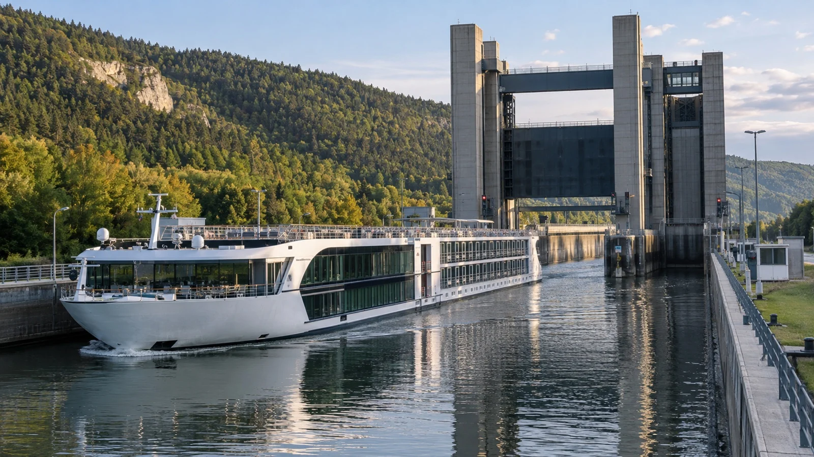 River cruise ship at a Main-Danube Canal lock