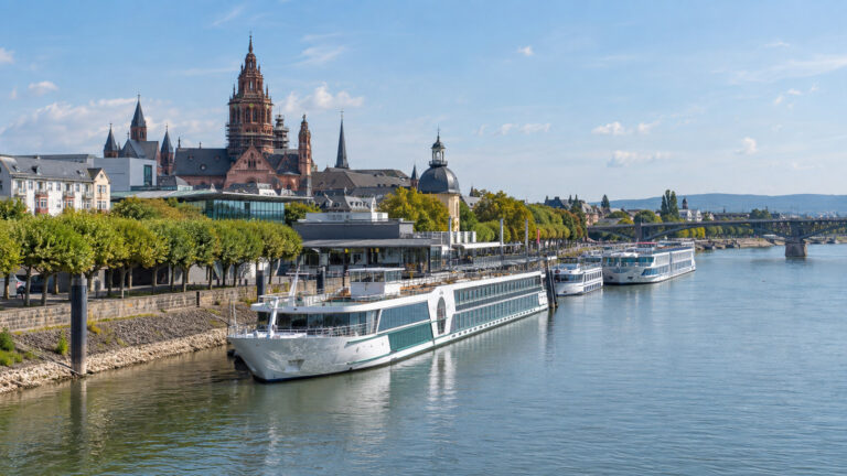 Riverfront and cruise port area at Mainz, Germany