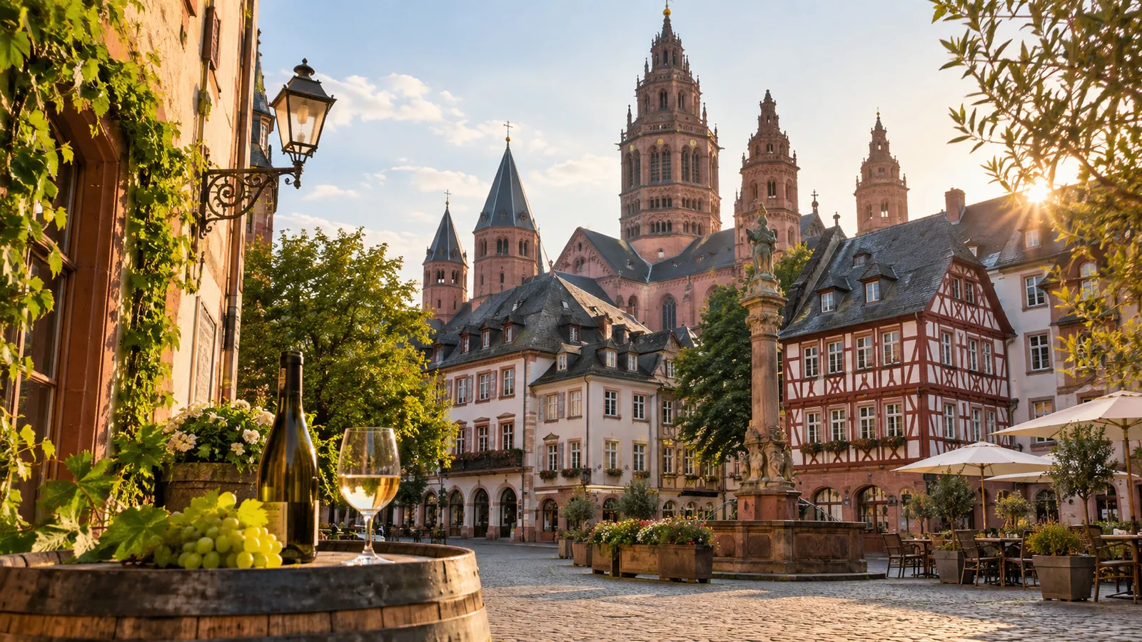 View of Old Town Streets, Squares, and Wine near Mainz