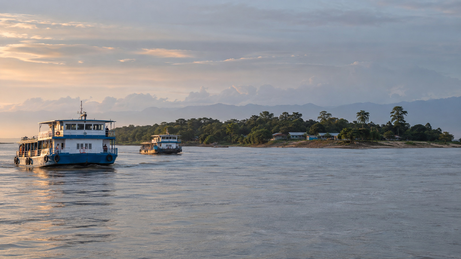 River boats approaching Majuli island