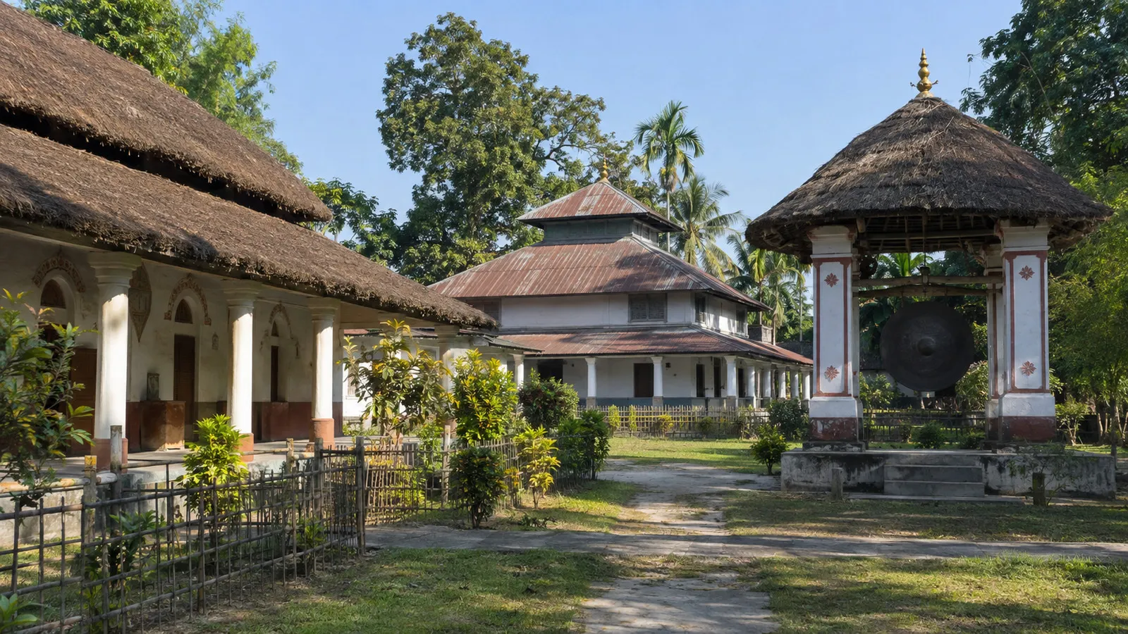 Traditional satra monastery buildings on Majuli
