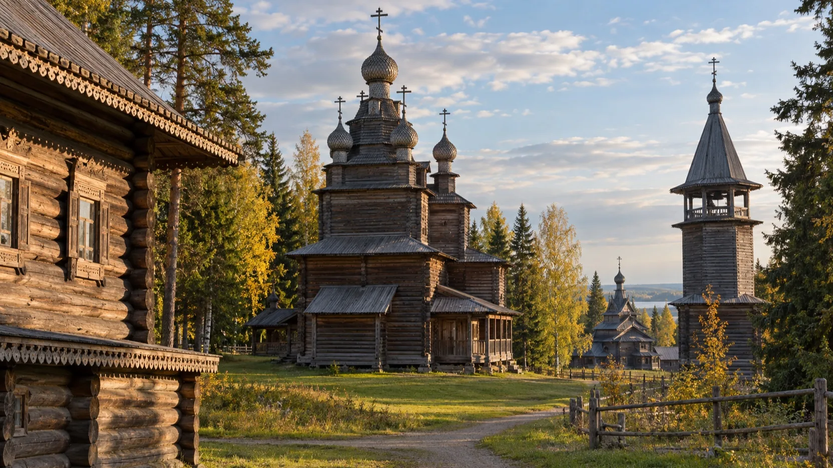 Traditional wooden churches at Malye Korely near Arkhangelsk