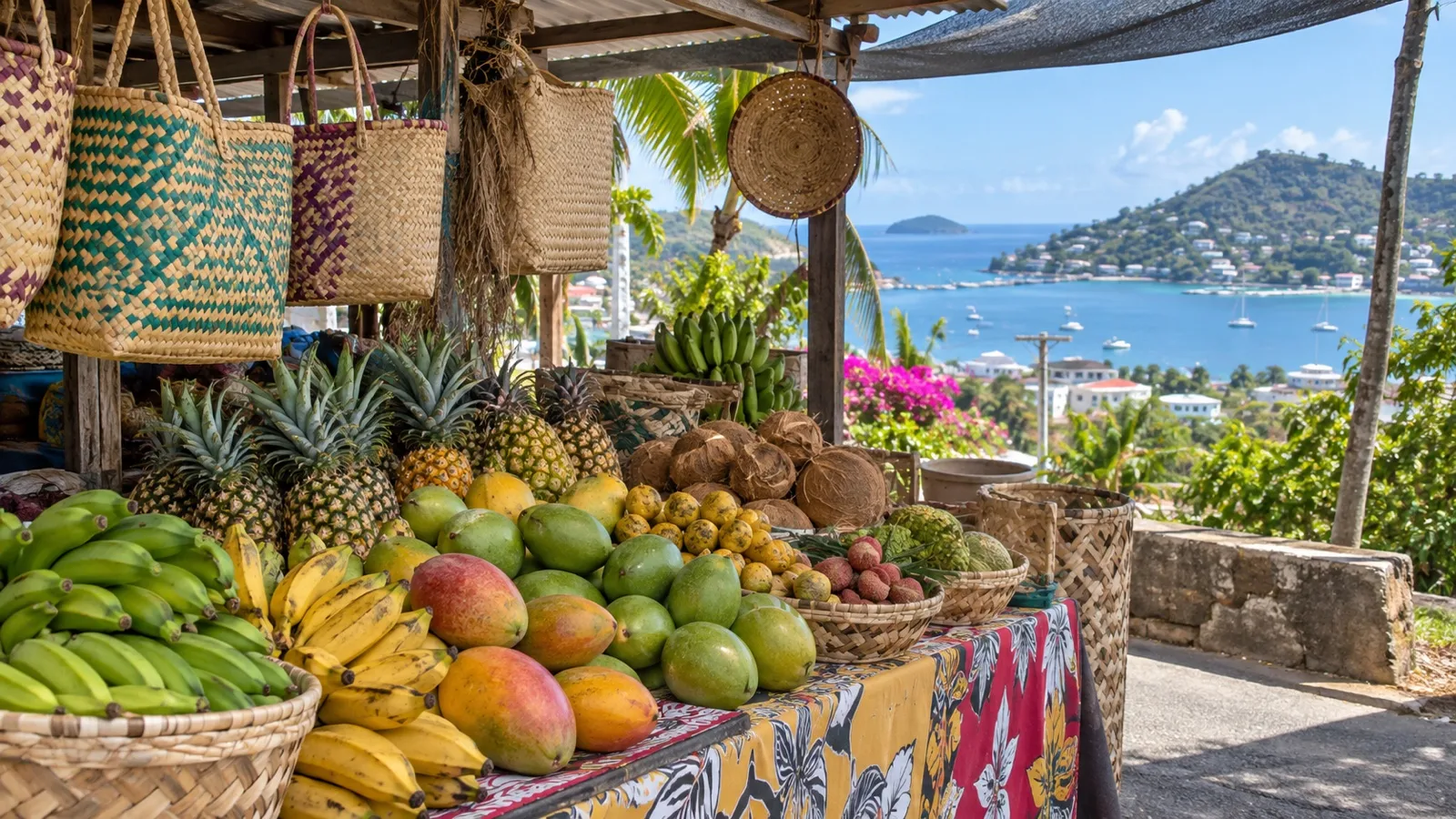 Tropical produce at a Mamoudzou market stall