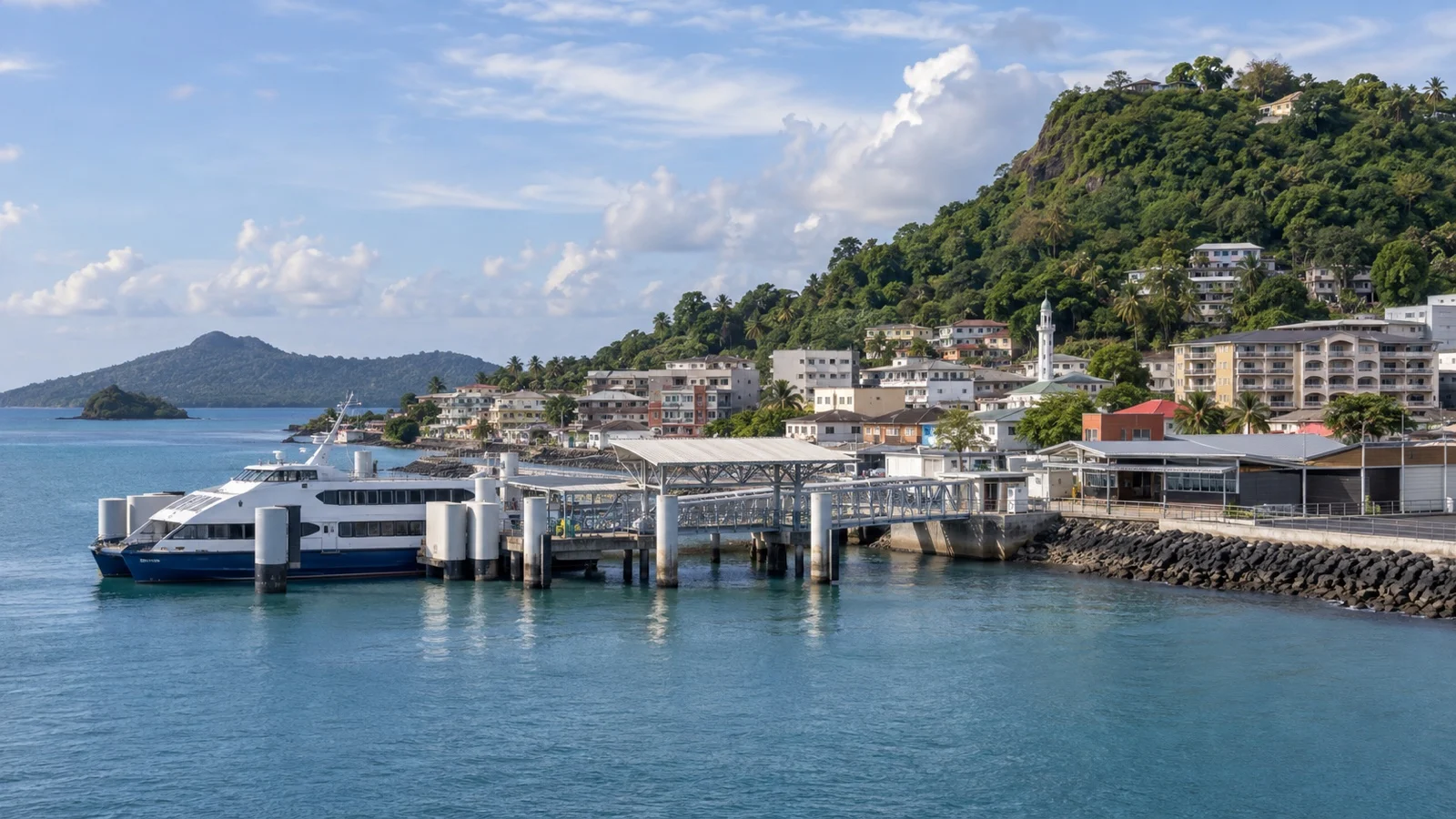Mamoudzou waterfront and ferry pier in Mayotte