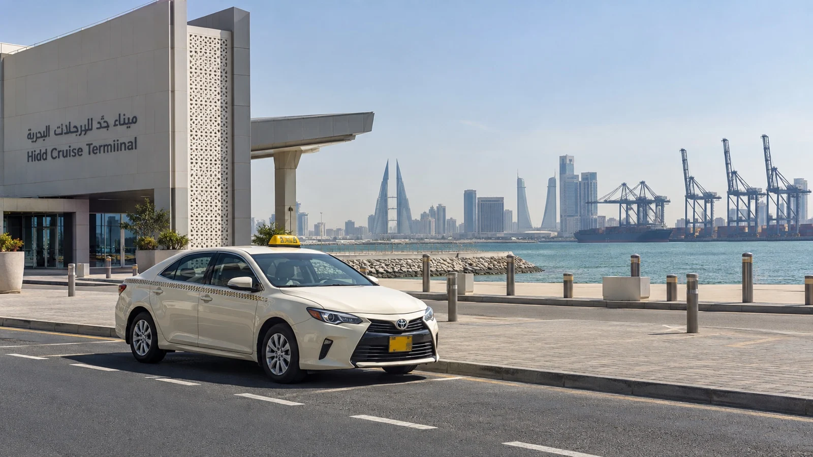 Empty taxi near Bahrain Hidd cruise berth