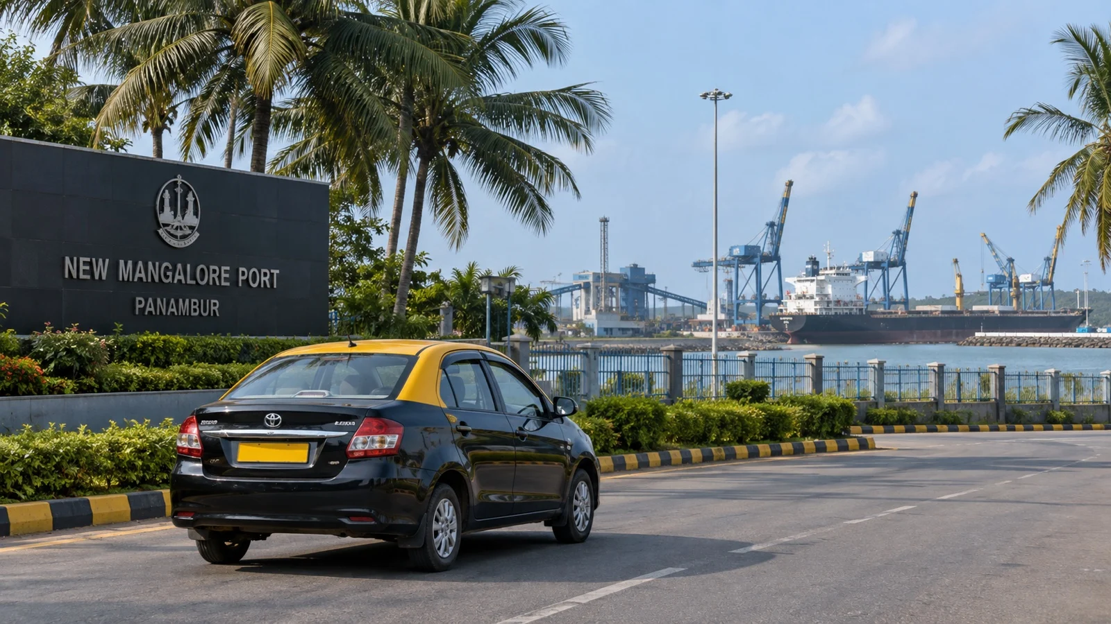 Empty taxi outside Panambur cruise terminal