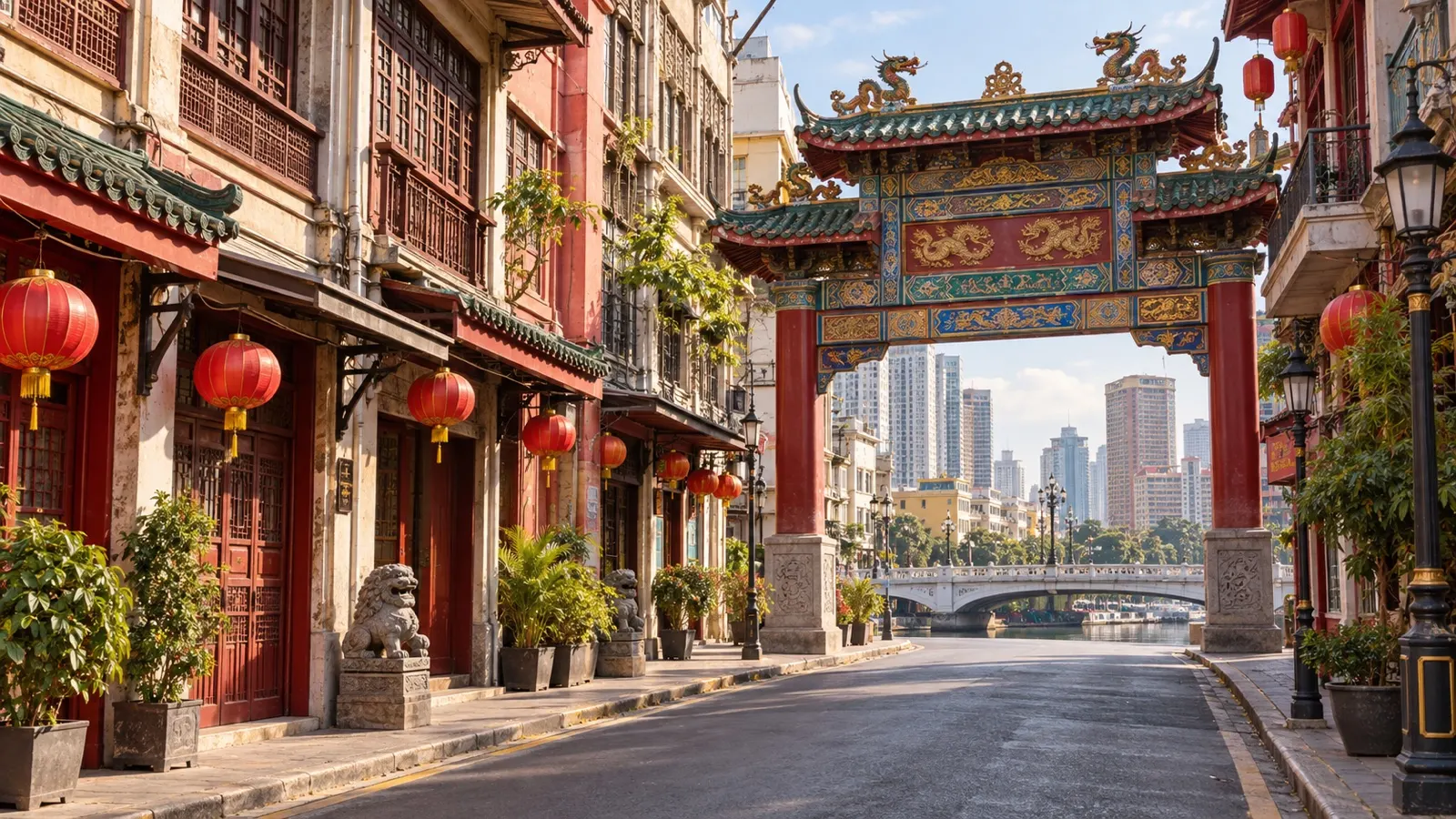 Quiet heritage street and archway in Manila’s Binondo district