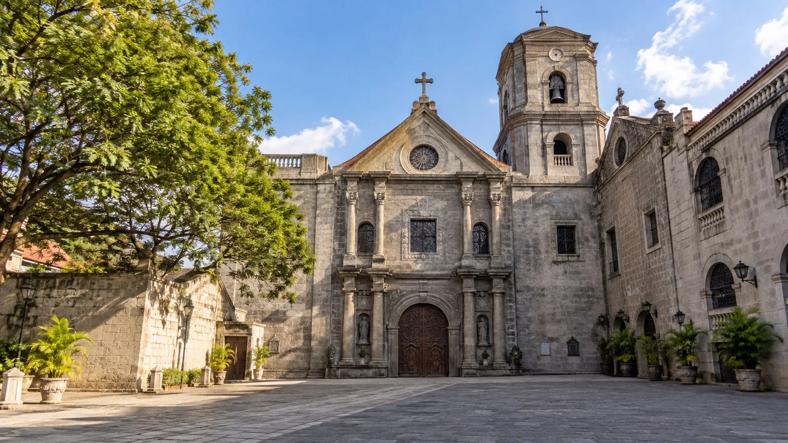 Stone facade of San Agustin Church in Intramuros, Manila