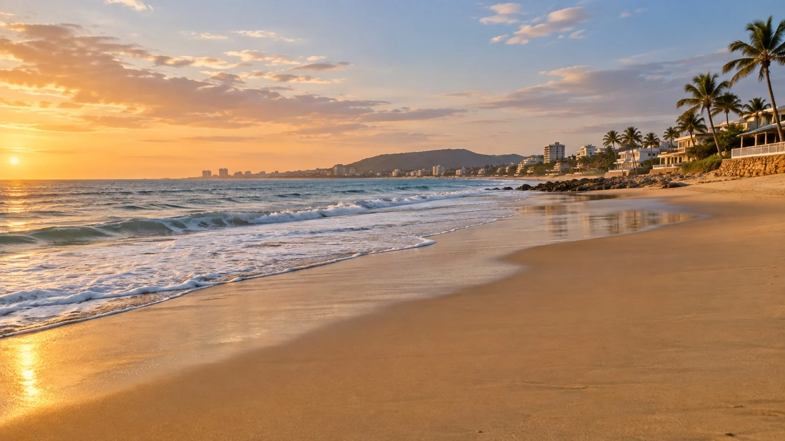 Empty Pacific beach and waterfront at Manta, Ecuador