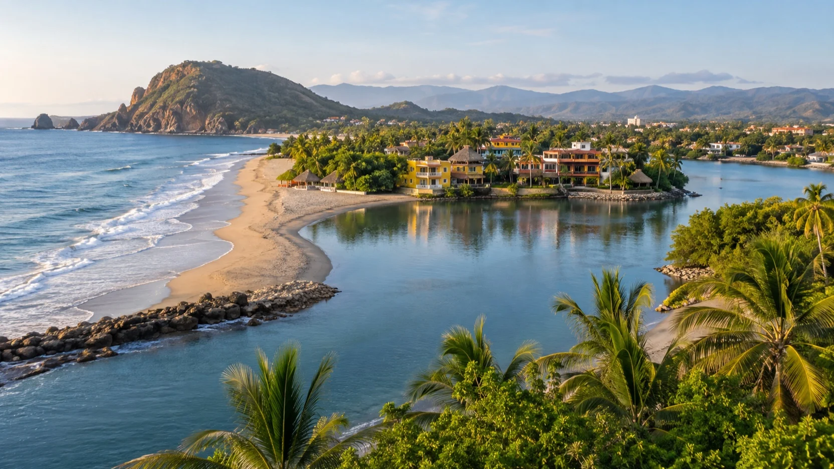 The beach and sheltered lagoon at Barra de Navidad near Manzanillo