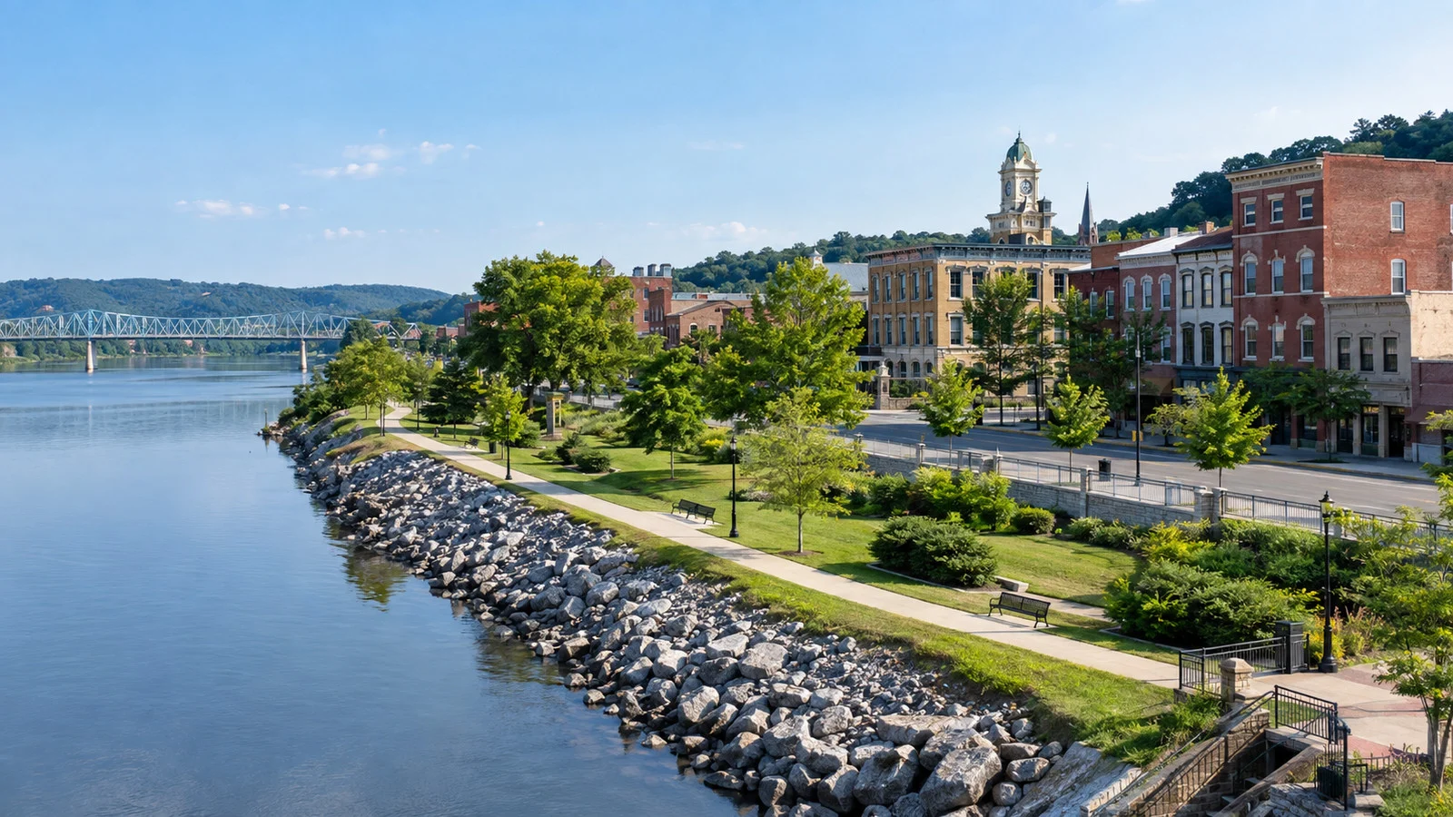View of Front Street and Muskingum Park near Marietta, Ohio