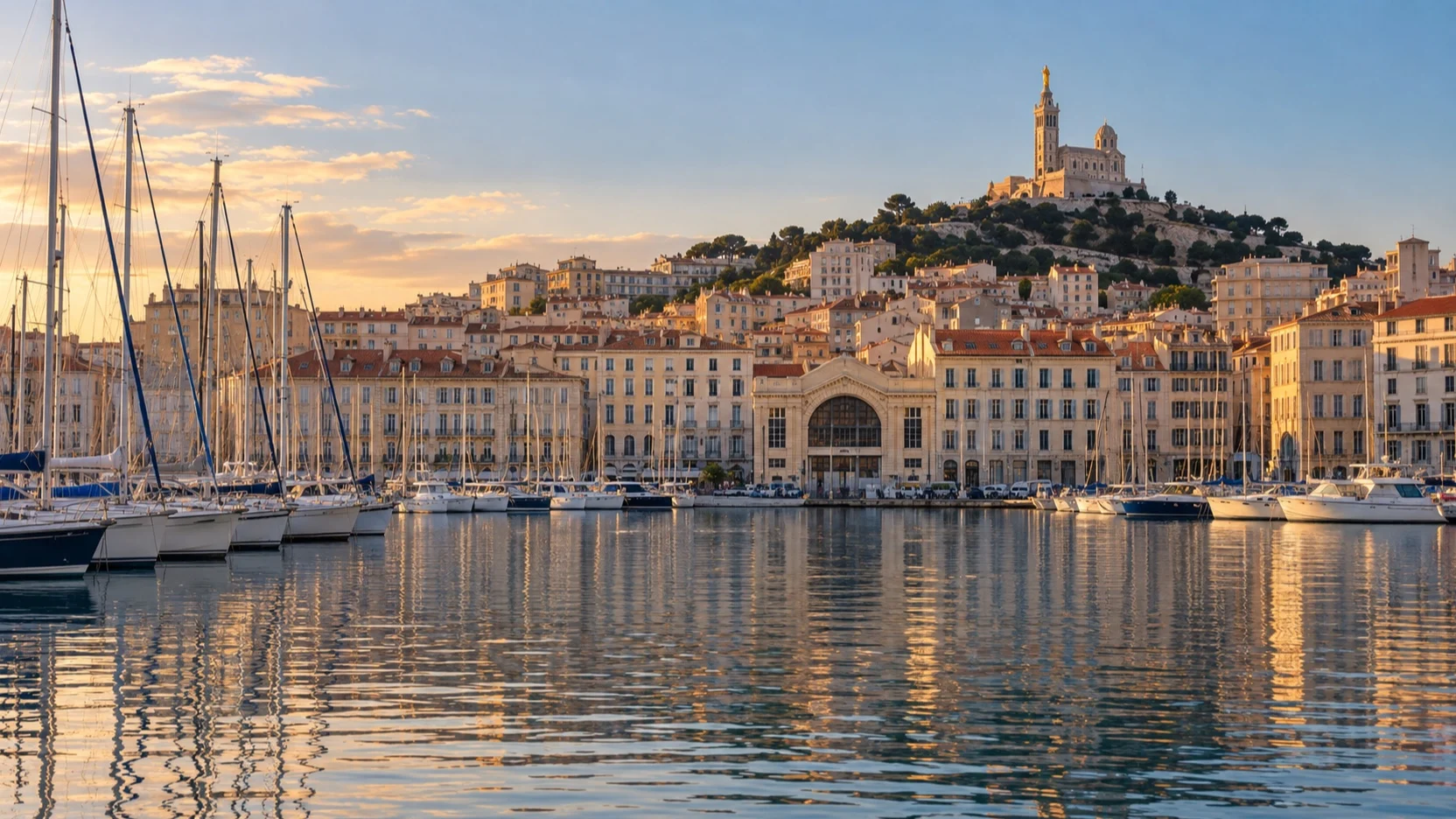 Marseille Vieux Port with Notre-Dame de la Garde on the hill