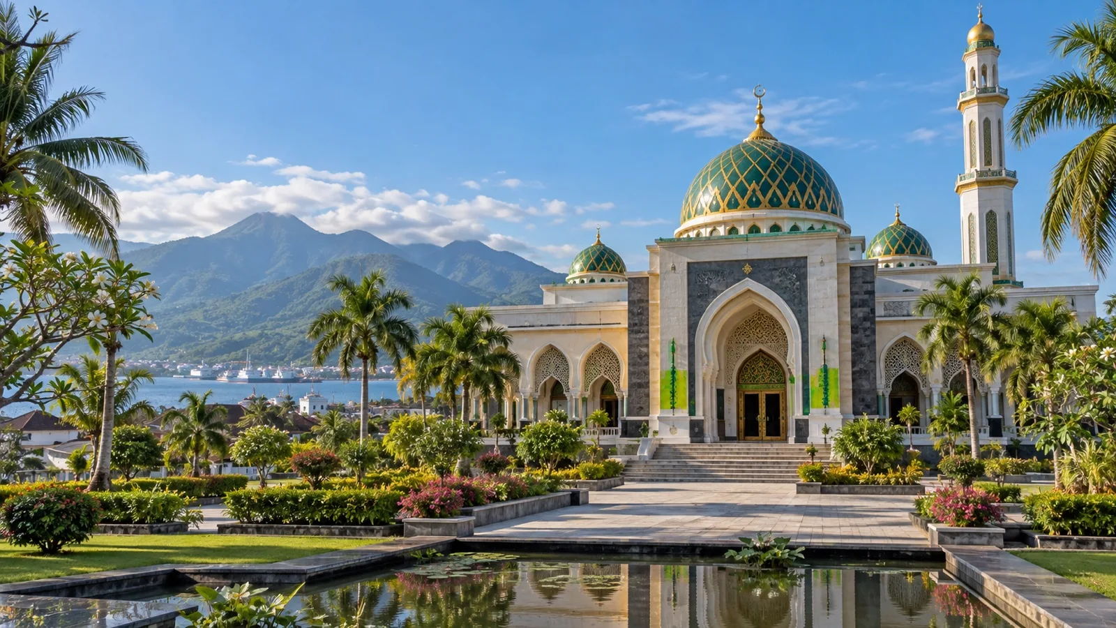 Mosque and tropical gardens in Mataram Lombok
