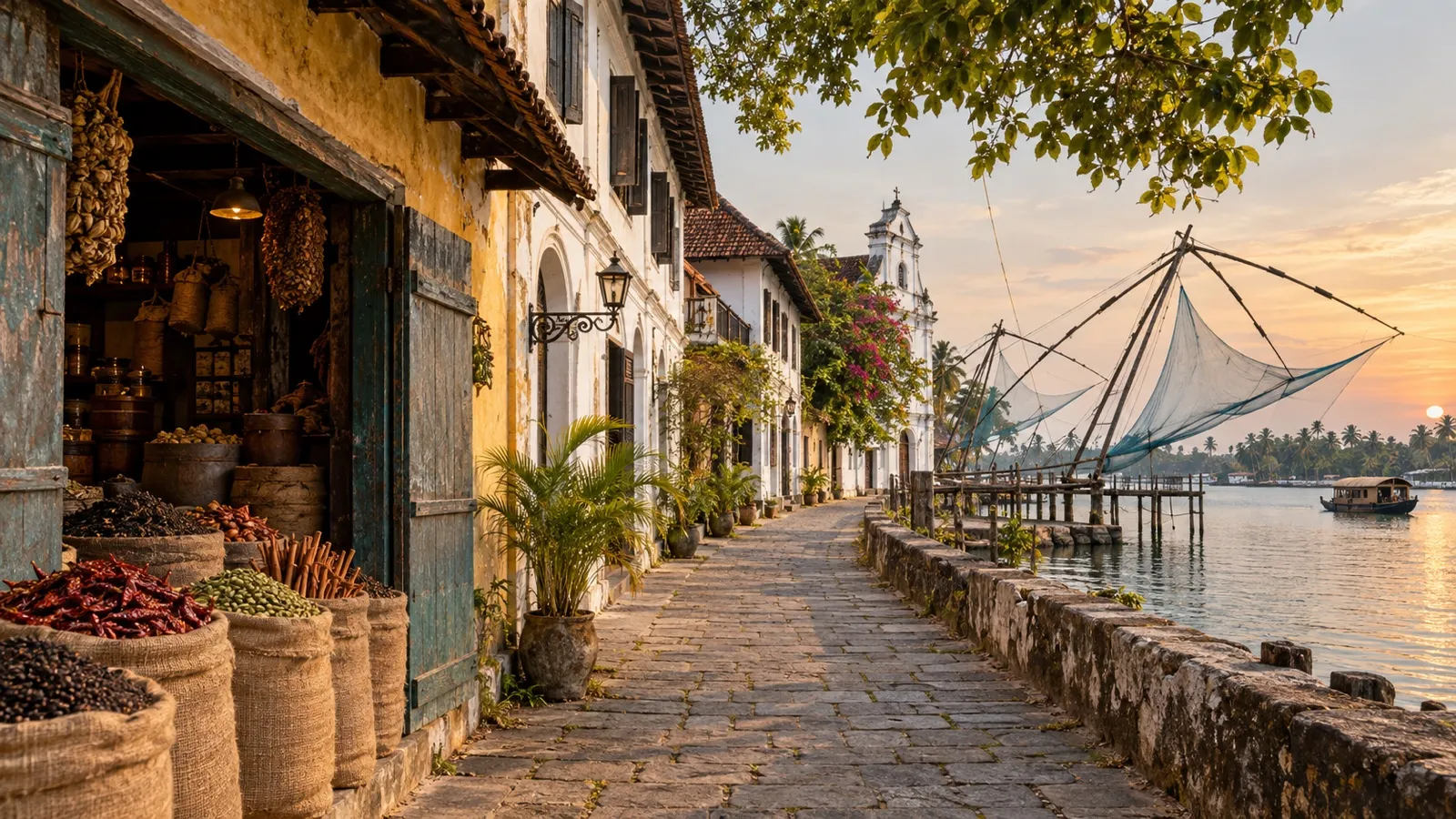 Historic spice trading lane in Mattancherry Kochi