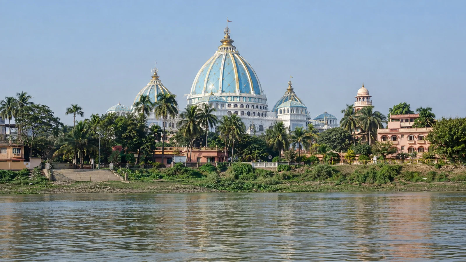 Mayapur ISKCON temple complex beyond the river ghat