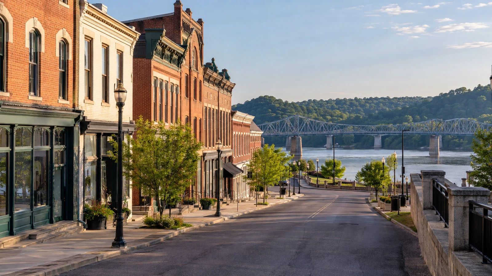 Maysville's historic downtown beyond the floodwall