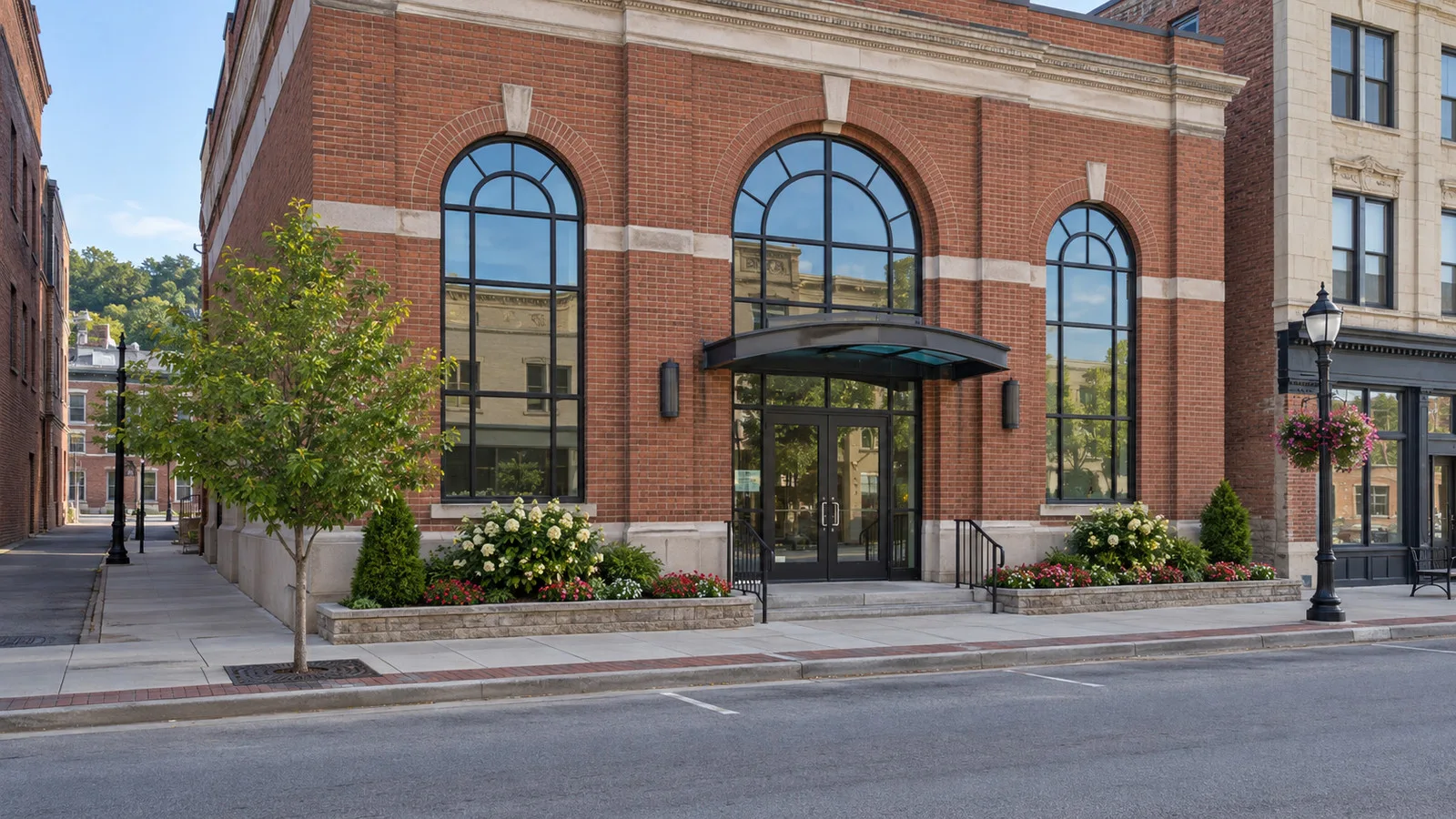 Red-brick Kentucky Gateway Museum Center facade in downtown Maysville