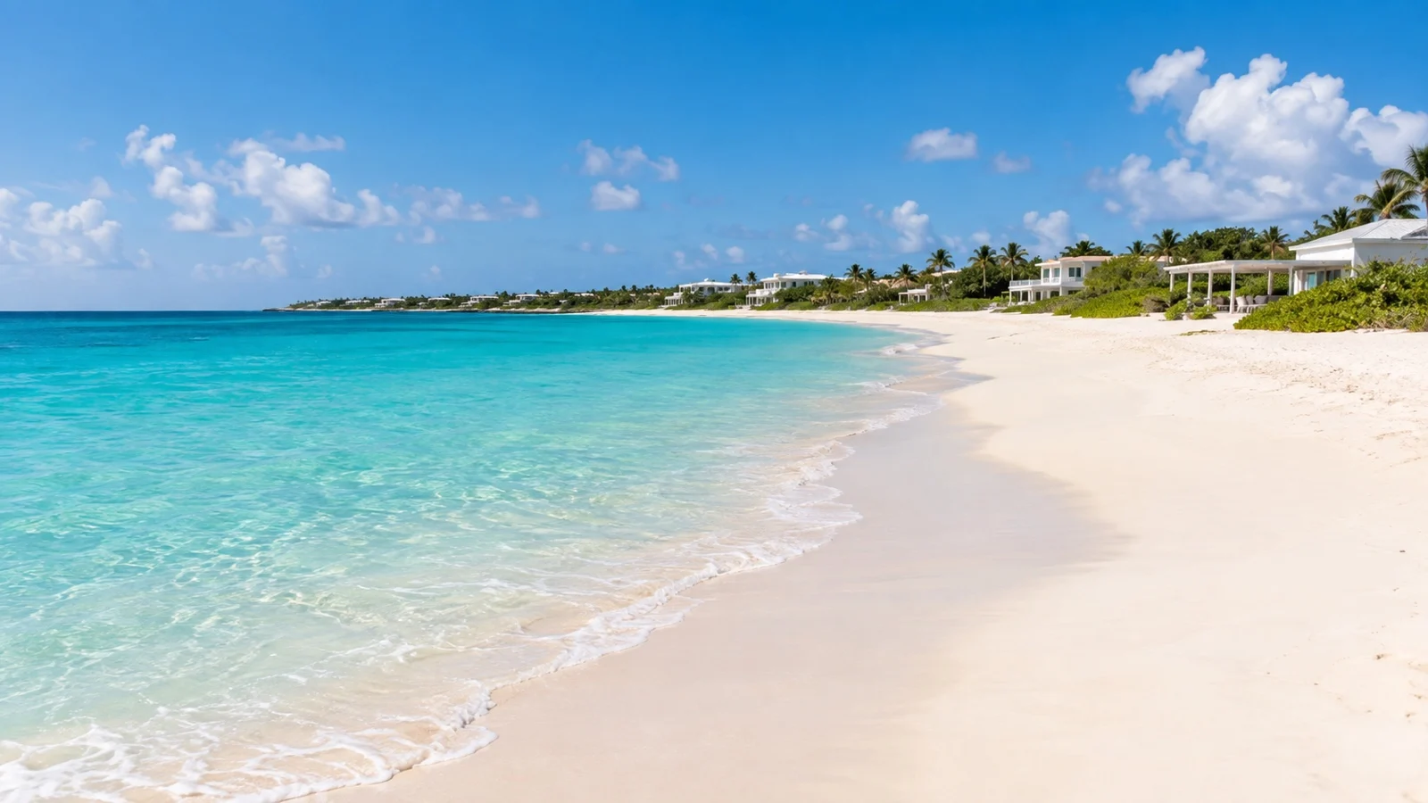 Broad pale beach and clear water at Meads Bay Anguilla