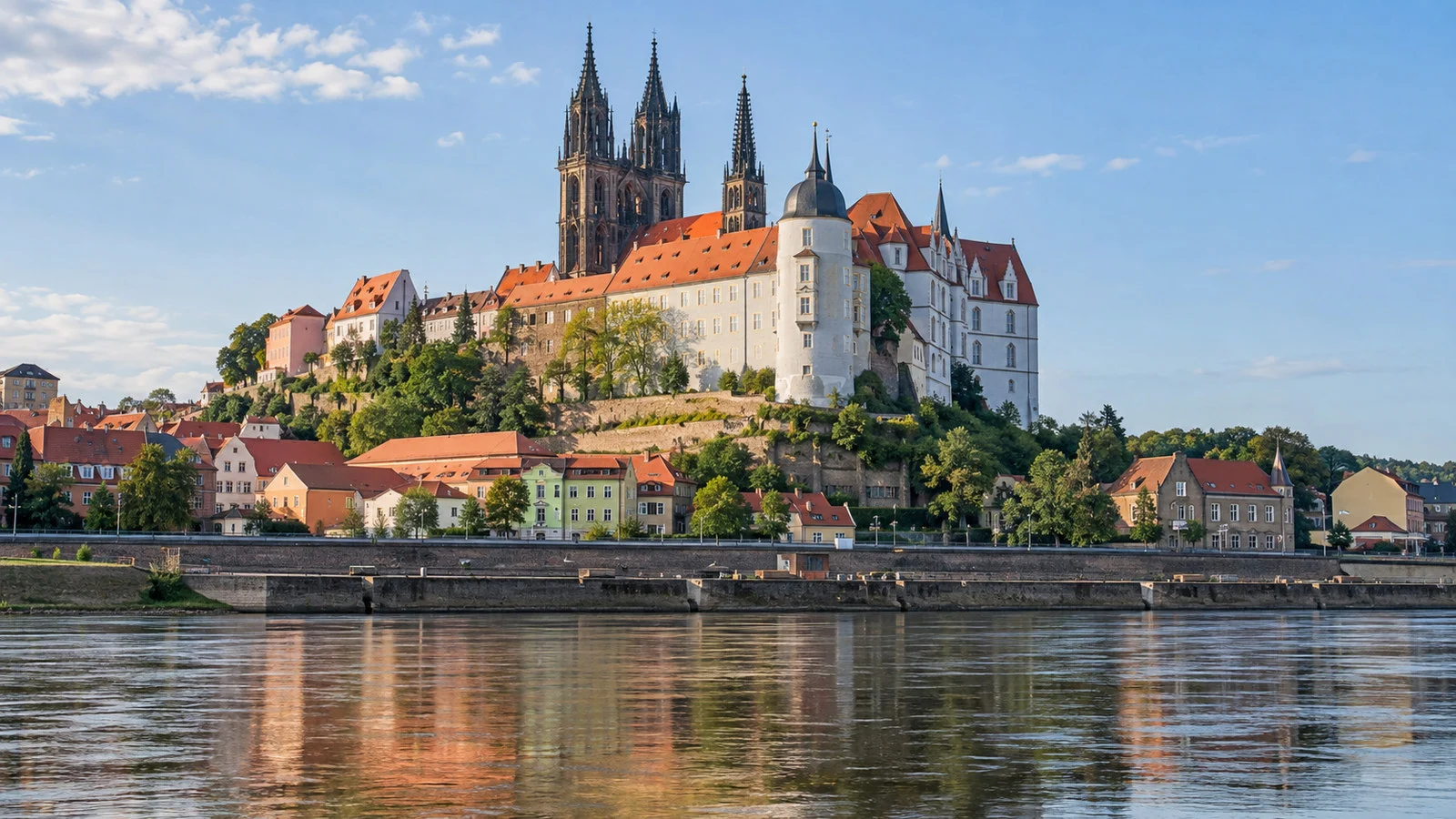 Albrechtsburg Castle and Meissen Cathedral on the hill above town
