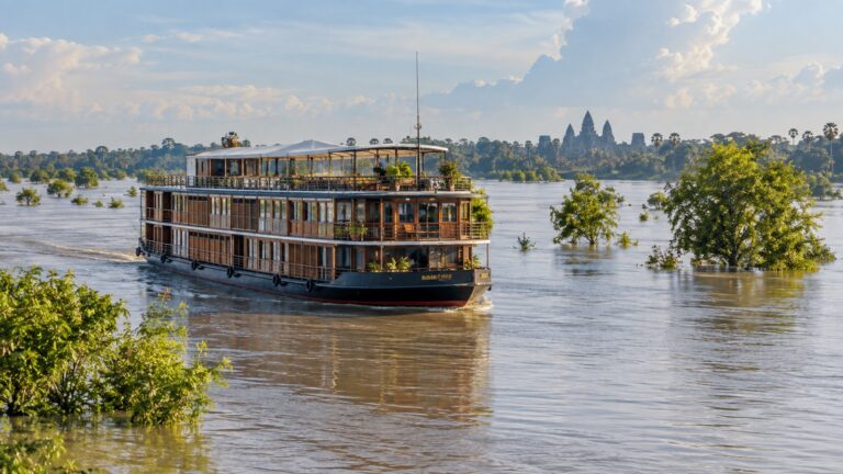 Mekong river cruise ship during high-water season
