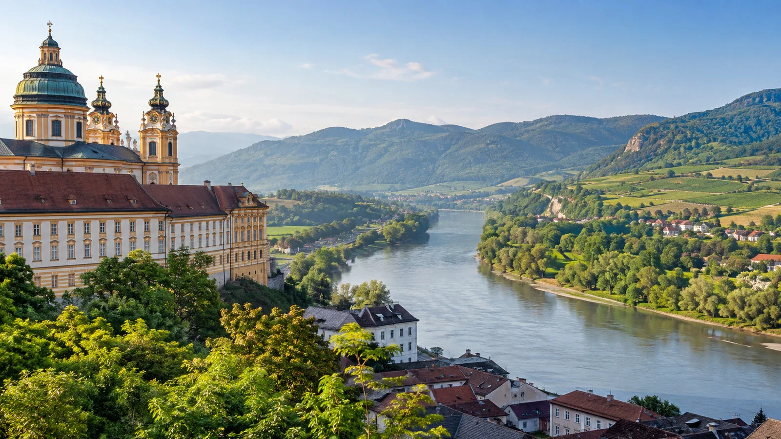 Danube River and Wachau valley viewed from Melk