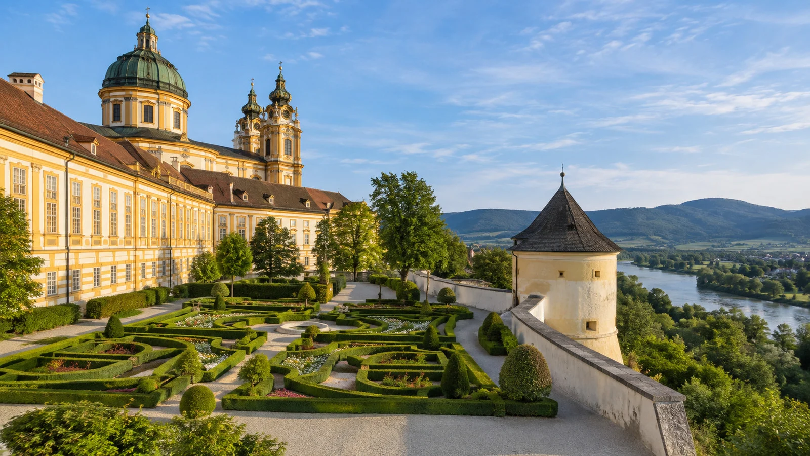 Formal gardens and Northern Bastion at Melk Abbey
