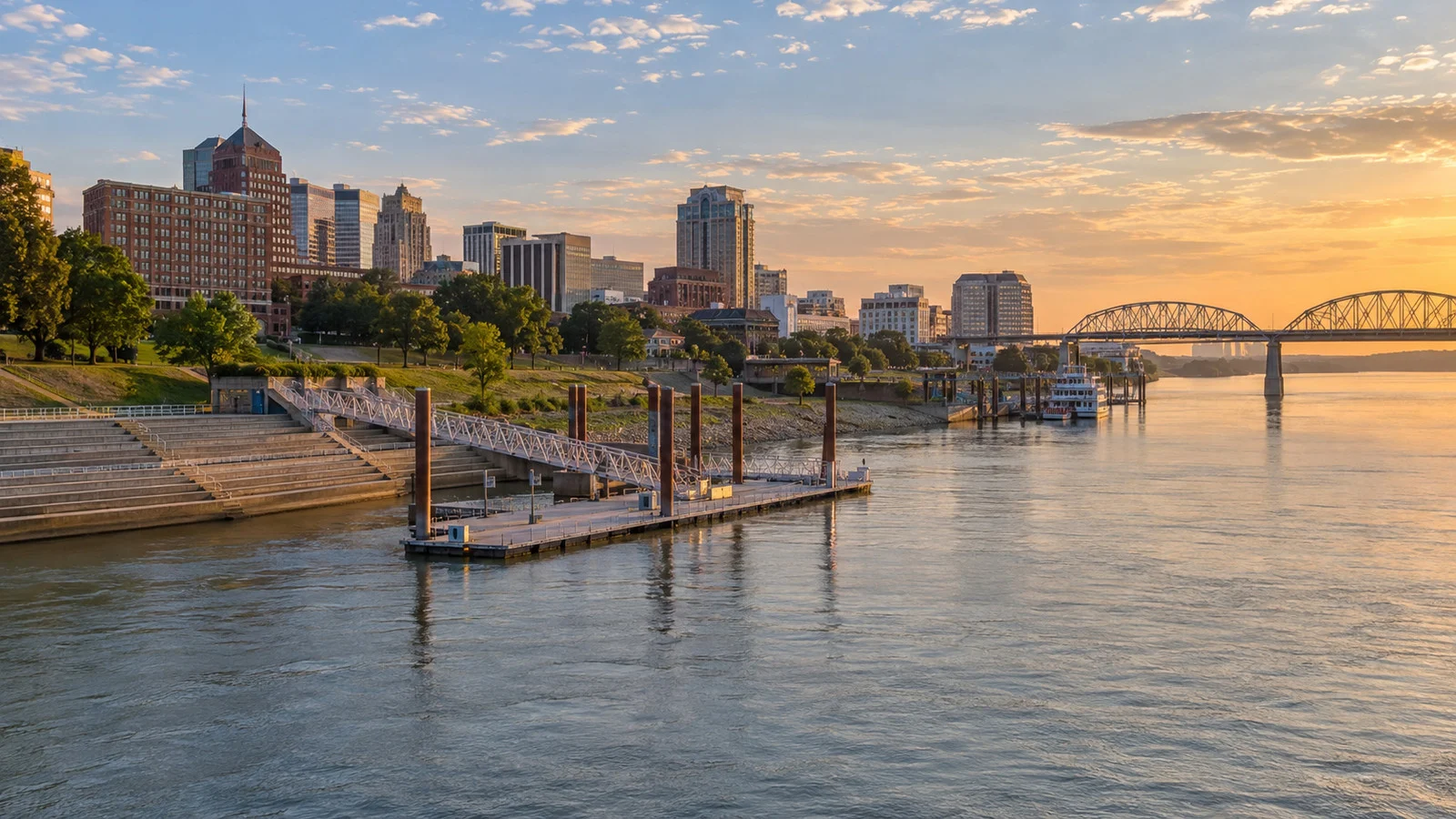 Beale Street Landing and downtown Memphis riverfront