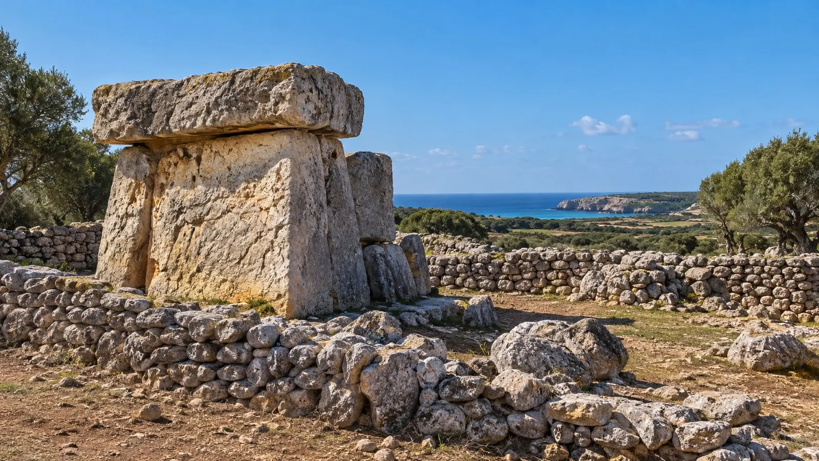 Prehistoric Talayotic stone monument in Menorca's rural landscape