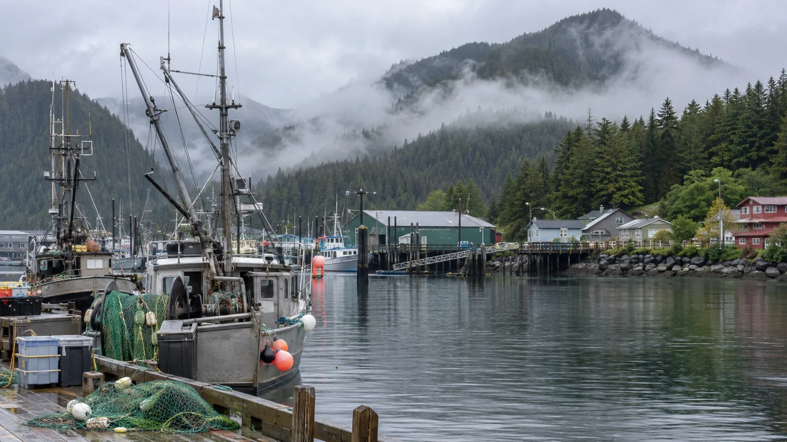 Working fishing boats at Metlakatla harbor on Annette Island