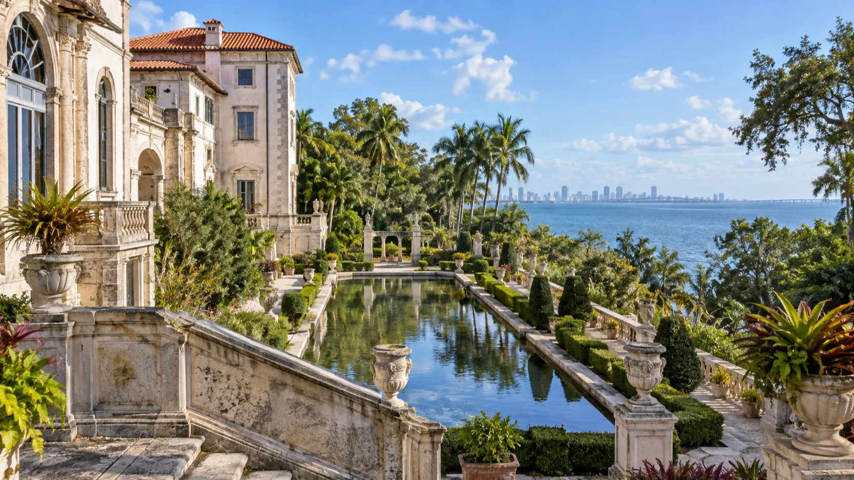 Vizcaya Museum and Gardens beside Biscayne Bay in Miami