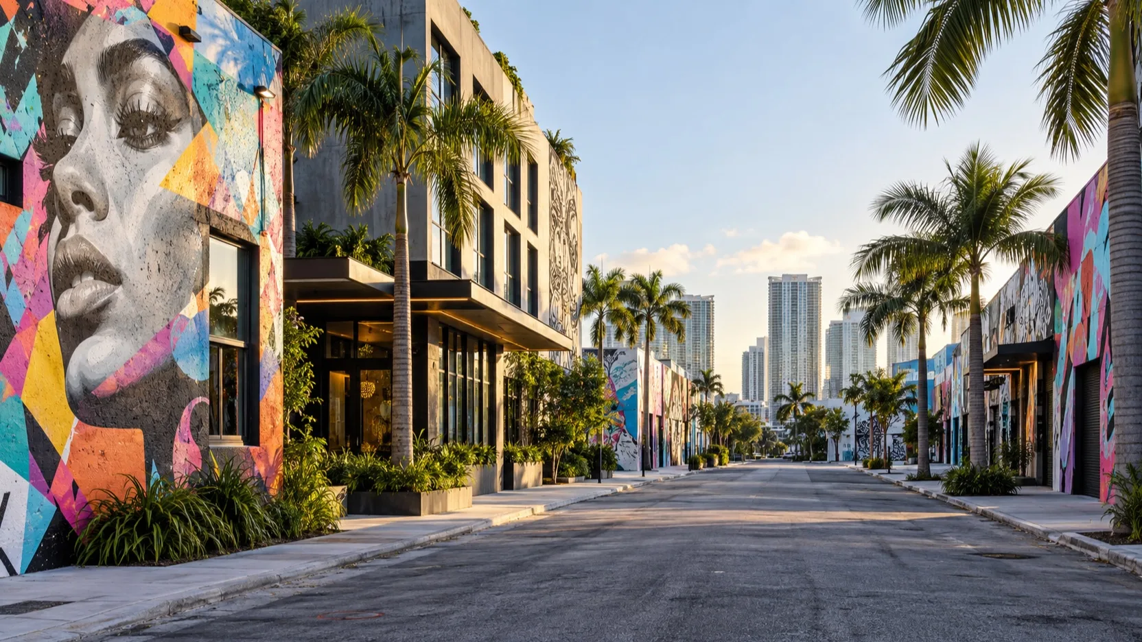 Colorful Wynwood street near Miami's hotel district