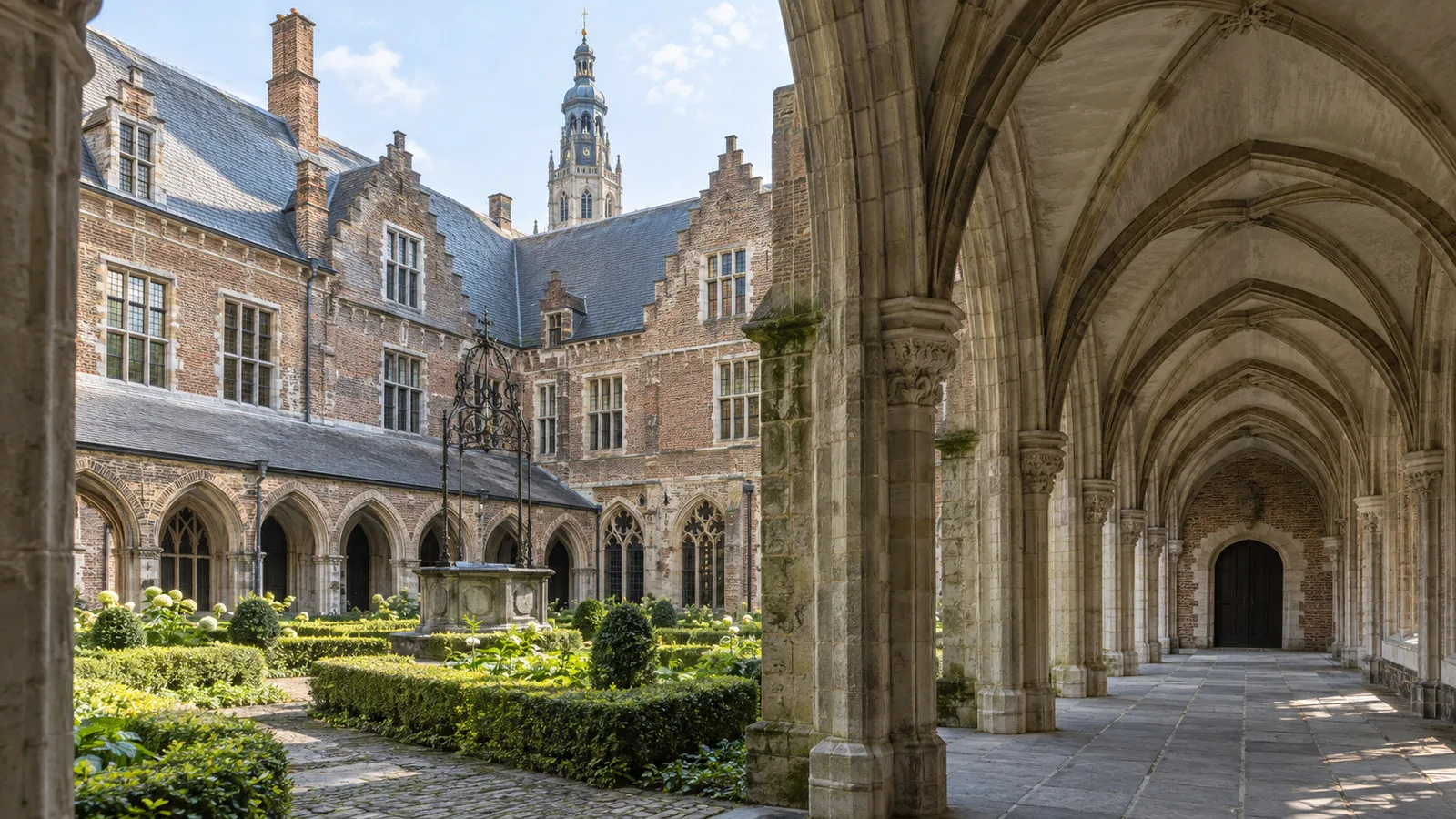 Abbey courtyards and stone arches in Middelburg