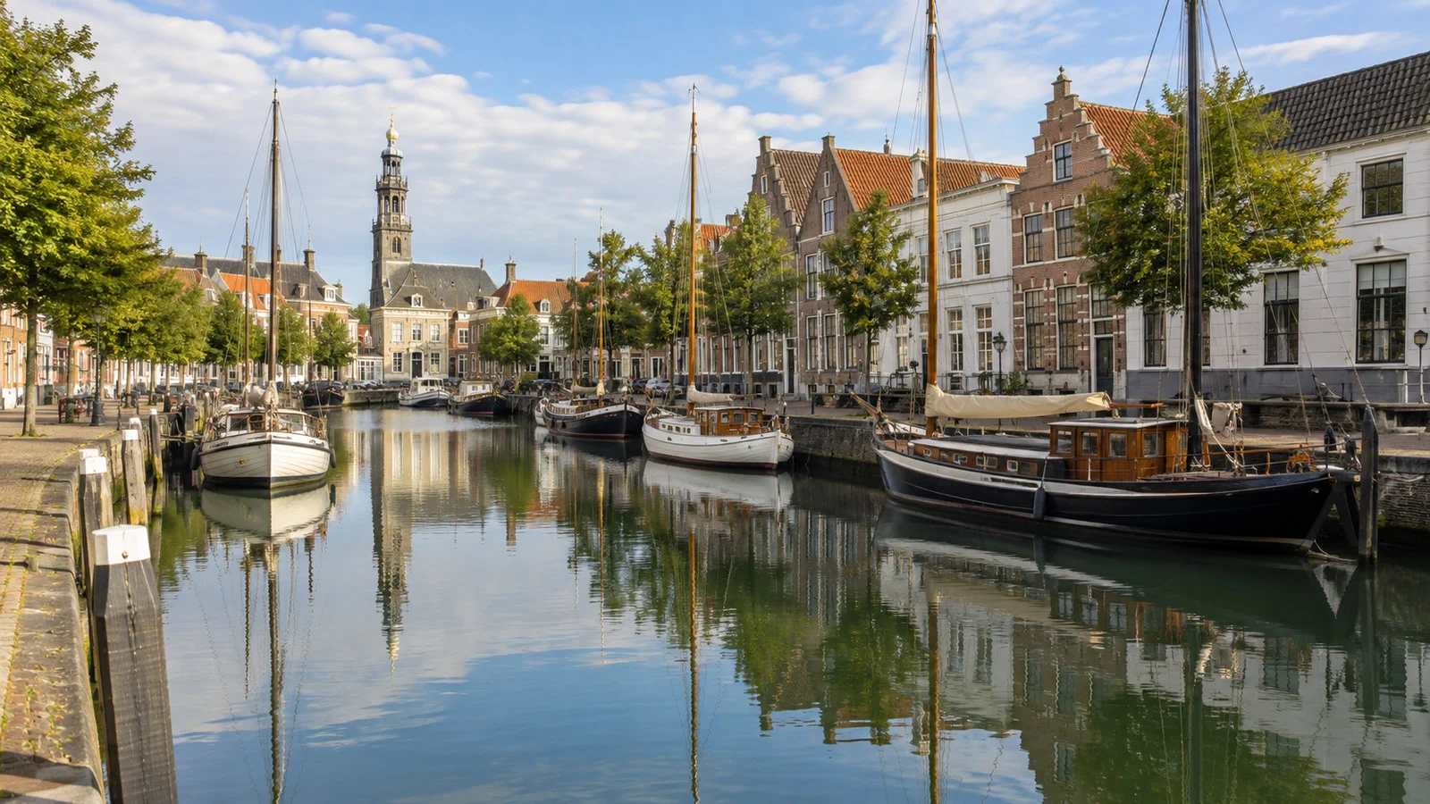 Middelburg historic canal and moored boats