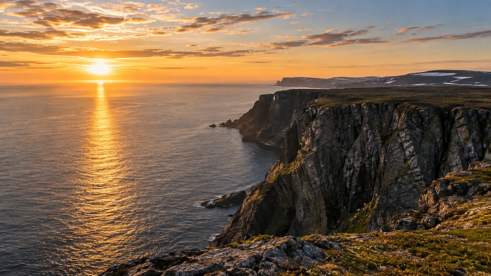 North Cape coastal cliffs under the Arctic midnight sun