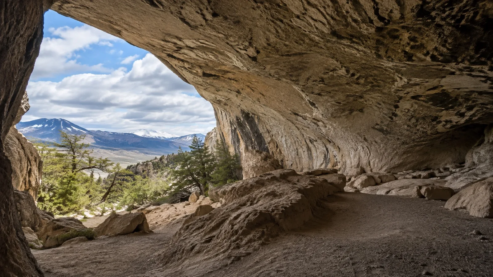 Large rocky entrance to Milodón Cave near Puerto Natales