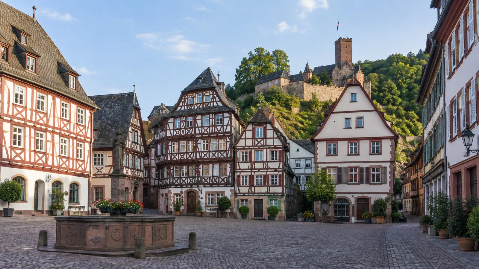 View of Schnatterloch market square near Miltenberg