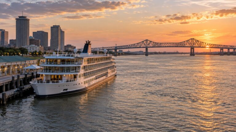 Mississippi river cruise boat leaving New Orleans