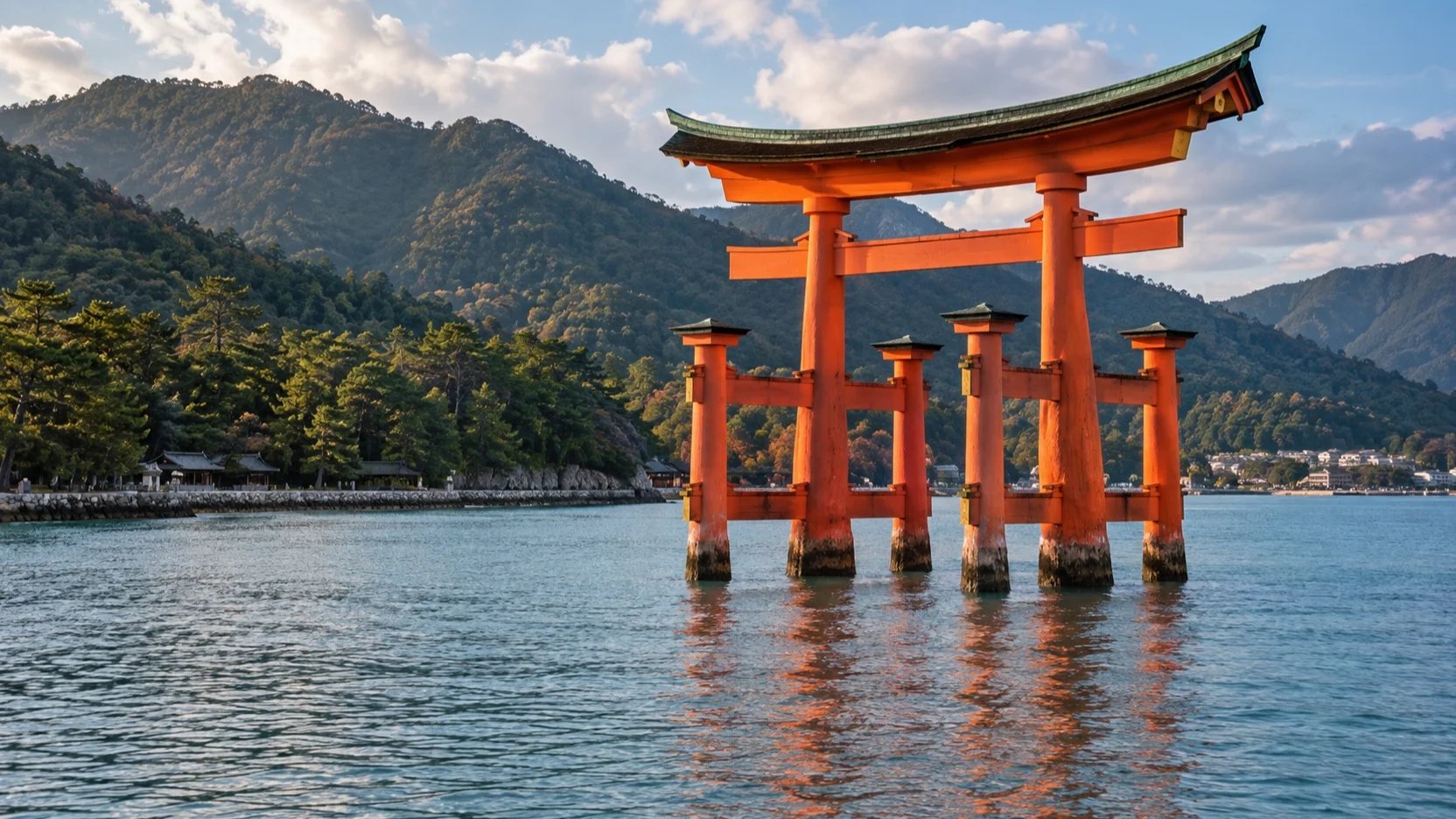 Floating red torii gate at Miyajima's Itsukushima Shrine