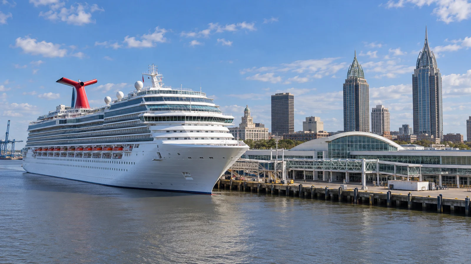 Cruise ship berthed at the Mobile Alabama Cruise Terminal