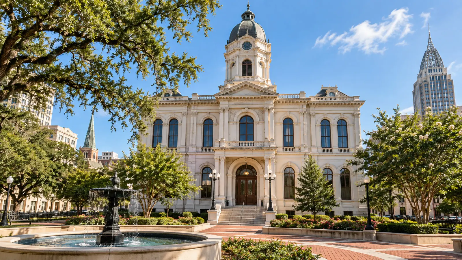 Historic civic building with a domed cupola in downtown Mobile