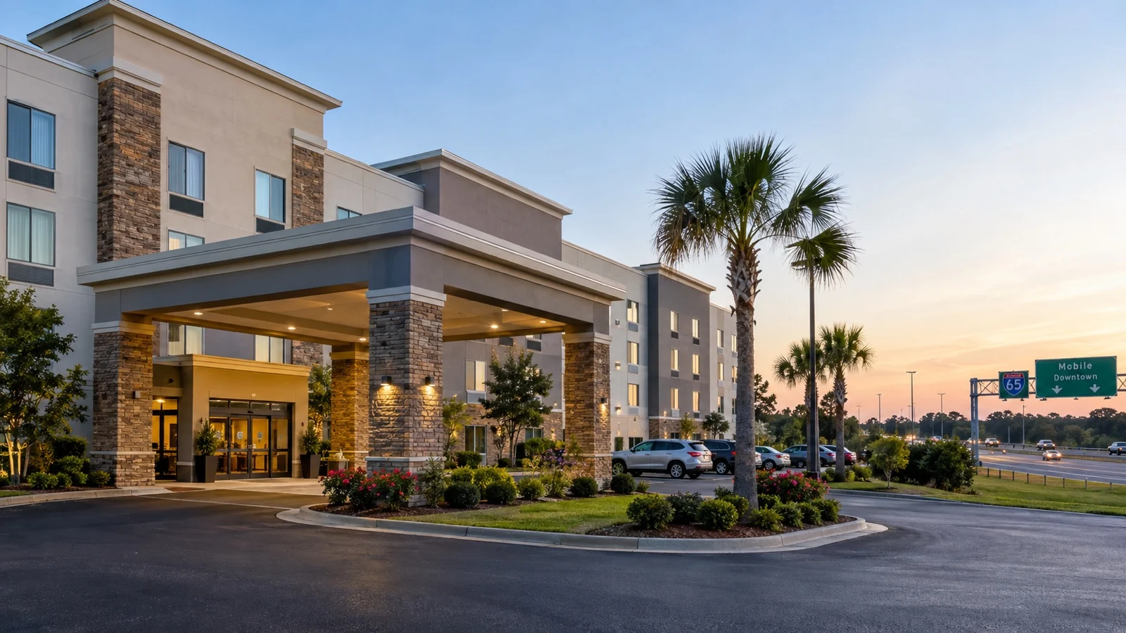 Hotel corridor along Interstate 65 in Mobile
