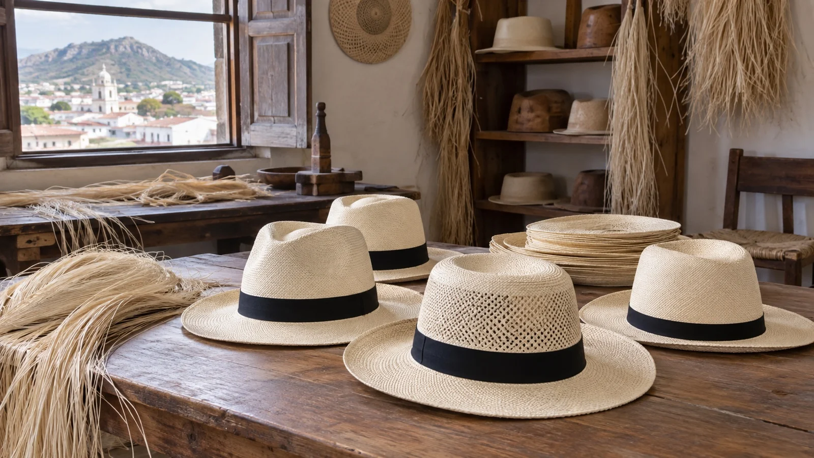 Traditional toquilla straw hats in a Montecristi workshop