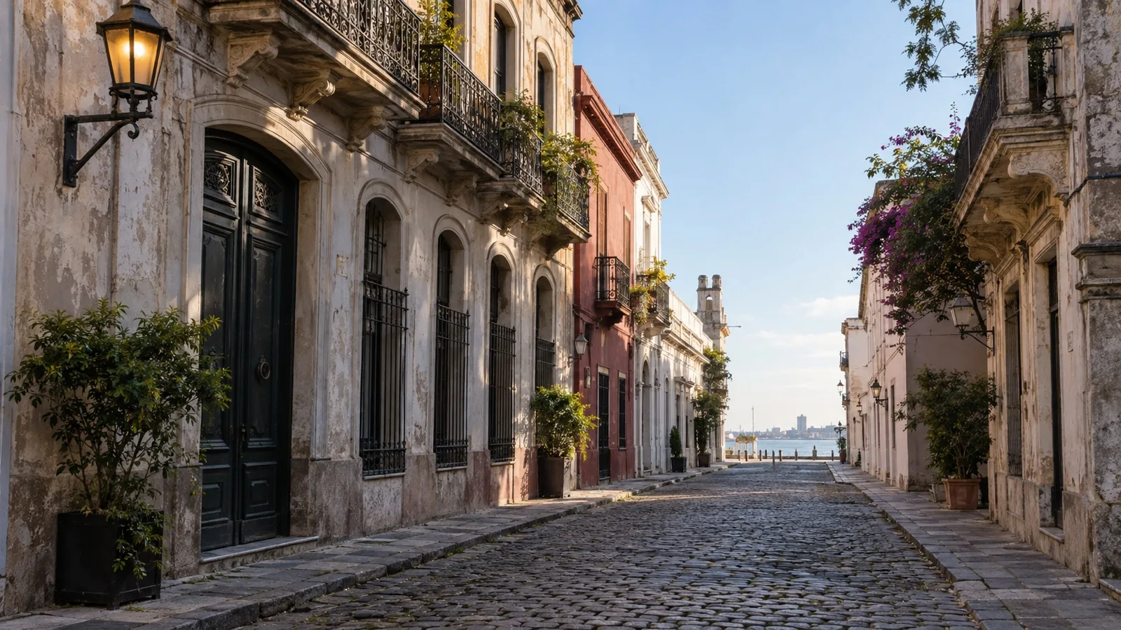 Empty historic street in Montevideo Ciudad Vieja