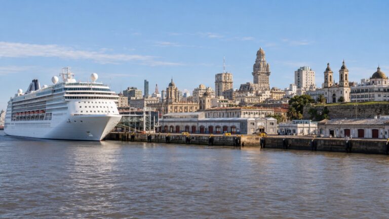 Cruise ship docked beside Montevideo’s Ciudad Vieja waterfront