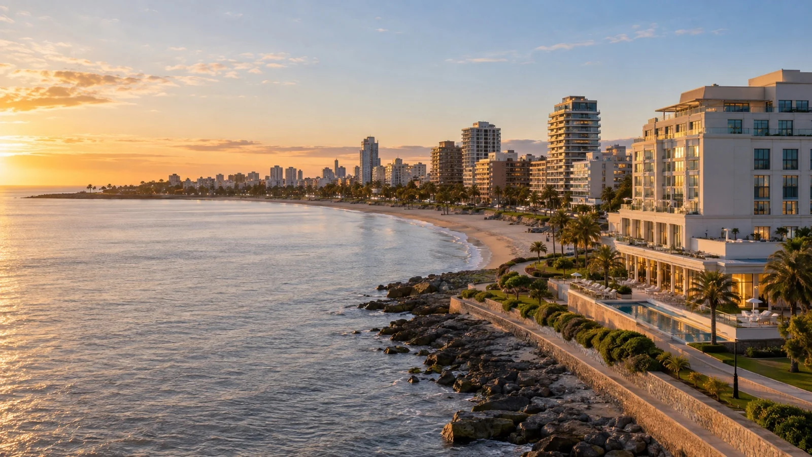Pocitos and Carrasco coast of Montevideo with upscale hotels overlooking the Río de la Plata