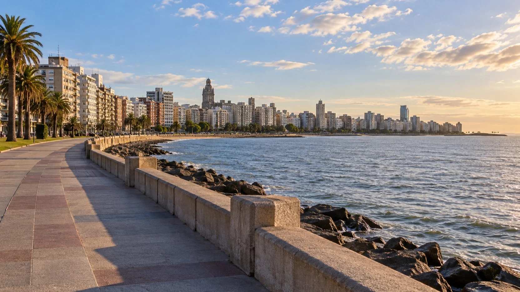 Empty Rambla promenade beside the Río de la Plata in Montevideo