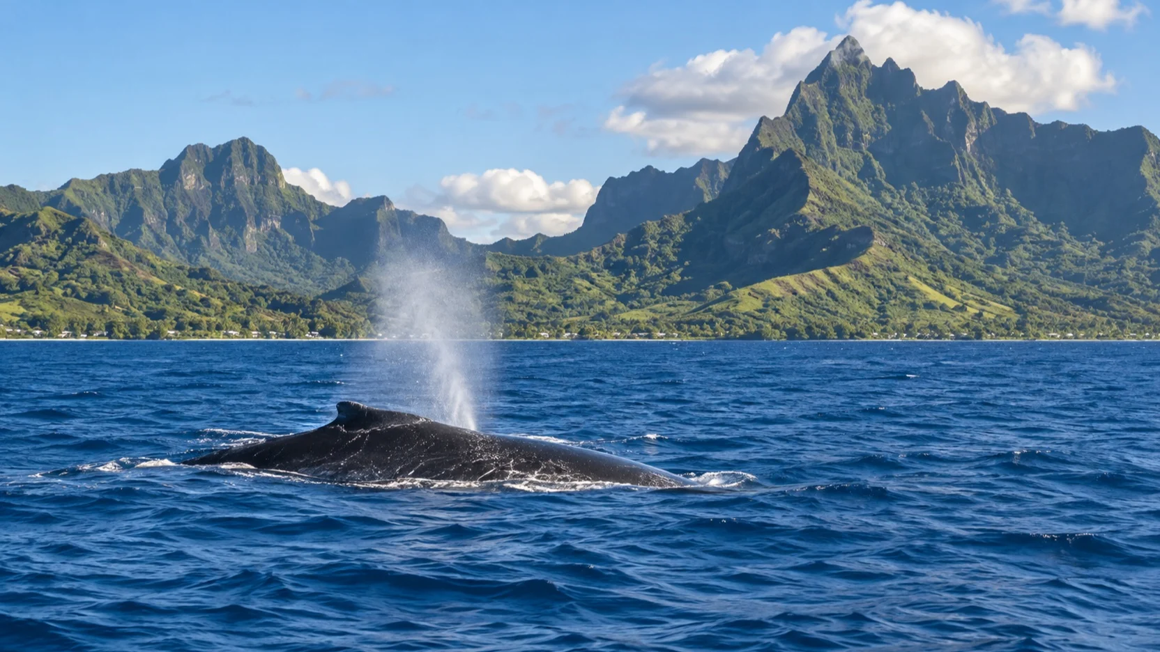 Humpback whale surfacing off Moorea