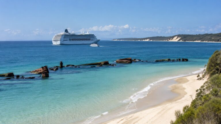 Cruise ship anchored off Moreton Island near Tangalooma