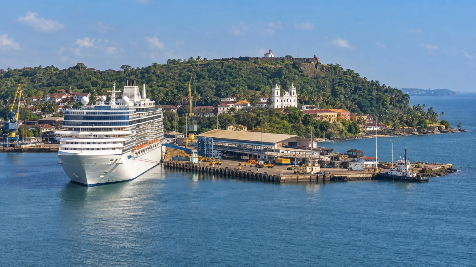 Cruise ship at Mormugao working port in Goa