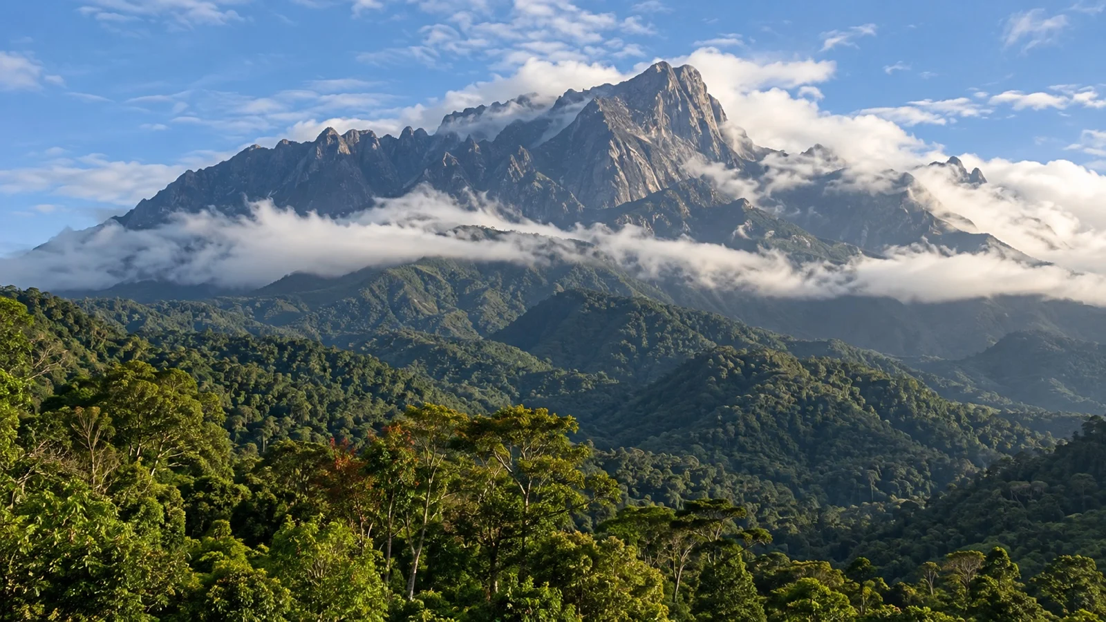 Mount Kinabalu rising above the forest of Kinabalu Park